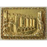 A William IV silver-gilt 'castle top' vinaigrette of rectangular form,