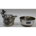 A Victorian silver bowl, of circular form, the base inset with a silver medallion,