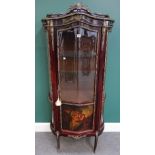 An early 20th century gilt metal mounted mahogany vitrine, with Vernis Martin style panels,