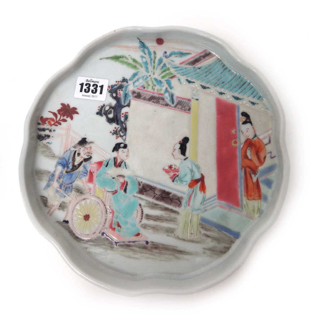 A Chinese famille-rose shaped circular dish, late 19th century,