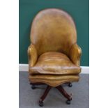 A 20th century studded green leatherette upholstered office tub swivel chair,