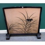 A 20th century Japanese lacquered double sided floor screen, signed Juko, 125cm wide x 101cm high.