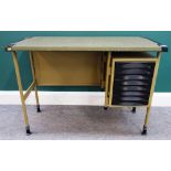 A 20th century Olivetti green baize and metal desk, 95cm wide x 44cm deep,