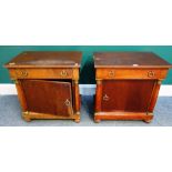 A pair of early 19th century French style gilt metal mounted mahogany bedside tables,