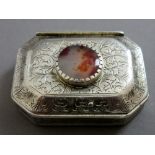 A silver spice box of domed rectangular cut cornered form,