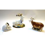 Three Royal Crown Derby Imari paperweights, comprising; The White Hart by Louise Adams,