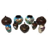 A group of Japanese cloisonné, Meiji period, comprising; a small teapot and cover, 8cm.