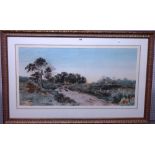 Henri Tebbit (1852-1926), Landscape at sundown, watercolour, signed, 53cm x 107cm.