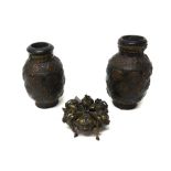 A small Indian bronze spice box (pandan), 19th century, raised on six feet,