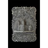 A Victorian silver 'castle top' card case of shaped rectangular form,