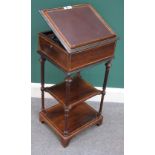 A 19th century French rosewood three tier reading table with adjustable top, 39cm wide x 76cm high.