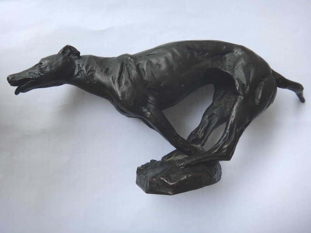 A bronze model of a greyhound on an Art Deco marble plinth, 27cm high, - Image 6 of 8