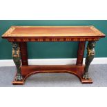 A Regency style marquetry inlaid mahogany and satin birch console table,