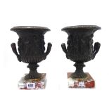 A pair of bronze urn garnitures, late 19th century,