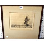 William Lionel Wyllie (1851-1931), Sailing boat, etching, signed in pencil,15cm x 22.5cm.
