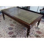 A Victorian mahogany leather inset library table, with three sets of opposing drawers,
