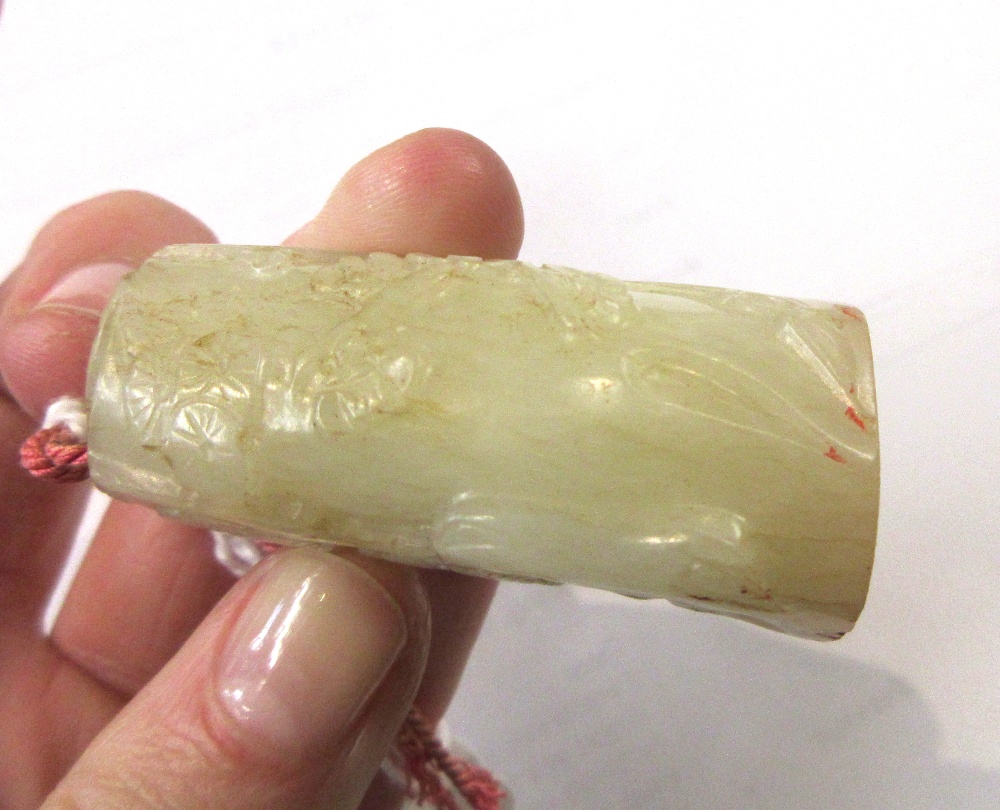 A Chinese white jade seal, 19th/20th, carved with a pine tree and flowering prunus, - Image 7 of 7