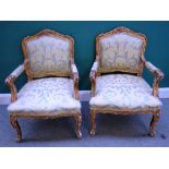 A Louis XV style gilt wood salon suite sofa, 170cm wide x 107cm high,