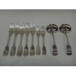Silver fiddle pattern table flatware, comprising; a pair of Scottish sauce ladles, Glasgow 1821,