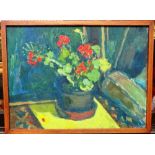 Jake Attree (20th century), Geranium, oil on canvas, 30cm x 40cm.