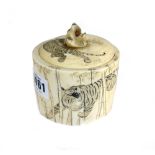 A Japanese ivory tusk box and cover, Meiji period,