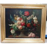 French School (19th century), Still life of summer flowers in an urn, oil on canvas, 69cm x 84cm.