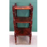 A William IV rosewood and mahogany square three tier whatnot, 52cm x 122cm.