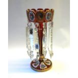 A Bohemian cranberry and enamel glass glass lustre, 19th century,