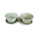 A pair of Chinese jade bowls and stands, 20th century,