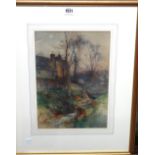 John MacWhirter (1839-1911), A Scottish Castle at dusk, watercolour, signed, 33cm x 23.5cm.