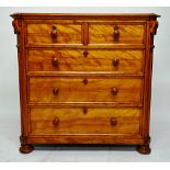 Holland & Sons; a Victorian satin birch chest of two short and three long drawers, on bun feet,