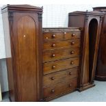 A William IV mahogany sentry wardrobe, with drawers flanked by cupboards, on plinth base,