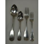 Scottish and Irish silver fiddle pattern table flatware, comprising; twelve tablespoons,