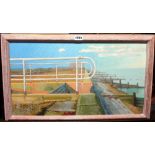 Cyril Deakins, Sea wall, Alderburgh (homage to Paul Nash), oil on canvasboard,
