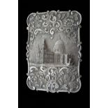 A Victorian silver 'castle top' card case of shaped rectangular form,