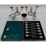 Two sets of six matching coffee spoons, the handles formed as classical columns,