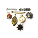 A lady's gilt metal cased, keyless wind, openfaced fob watch,