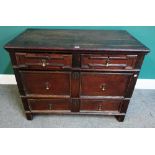 A 17th century oak chest of two short over two long geometric drawers (reduced),