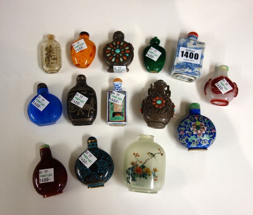 A group of fourteen Chinese snuff bottles, 19th/20th century, including; two inside painted bottles,