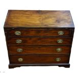 A George III mahogany bureau, the hinged