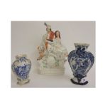 A Delft blue & white hexagonal vase, pai