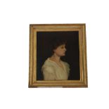 English School, 19th Century, Portrait of a lady in a white dress,