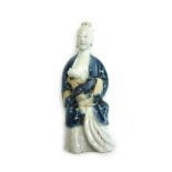 A Chinese blanc de chine porcelain figure, Qianlong, of a seated lady feeding a young child,