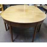 A George III mahogany 'D' end dining table, with gateleg centre section and two leaves,