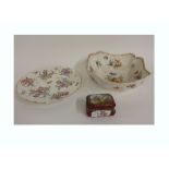 A German porcelain square shaped fruit bowl, painted with deutsche blumen in Meissen style,