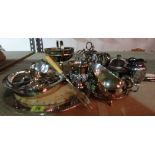 A quantity of silver plate, including a toast rack, muffin dishes, a trophy cup and sundry (qty).