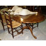A 20th century walnut 'D' end extending dining table with extra leaf,