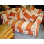 A 20th century peach and cream striped upholstered sofa, 180CM w.