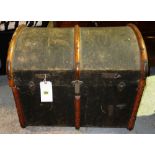 An early 20th century canvas and wood domed top trunk, 69cm wide x 59cm high.
