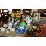 A quantity of decorative ceramics, including vases, powder boxes, a 'Booths' trio,